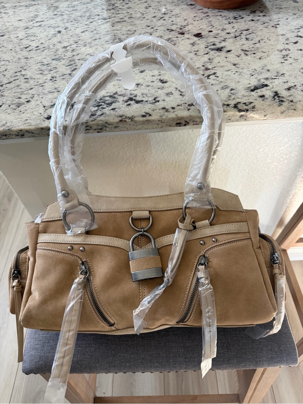 Dolls Kill Tan Shoulder Bag with Silver-Tone Padlock